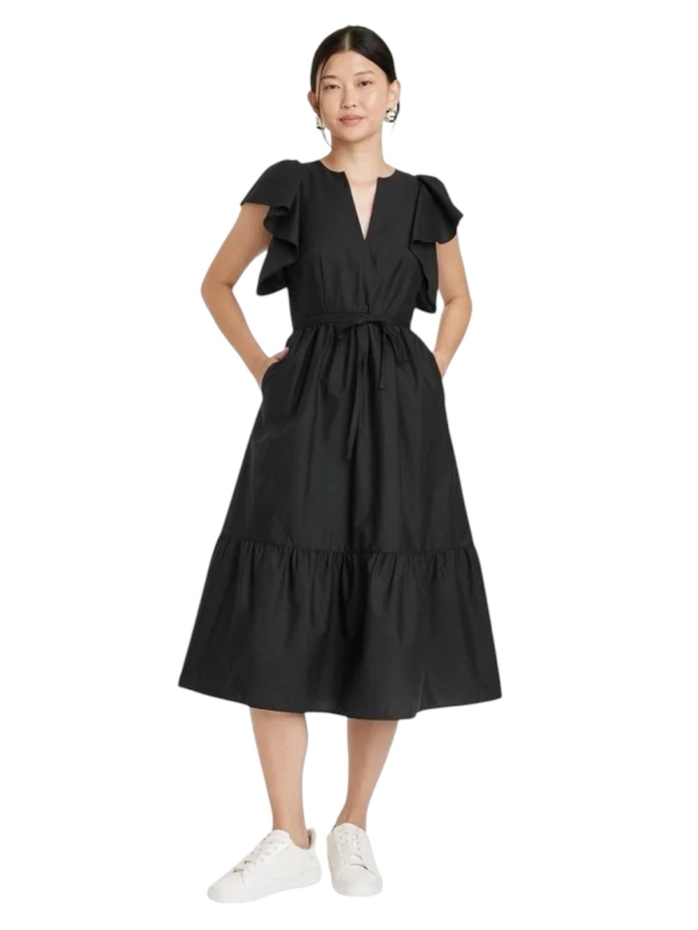 A New Day Flutter Short Sleeve Midi Dress Black Small Like New